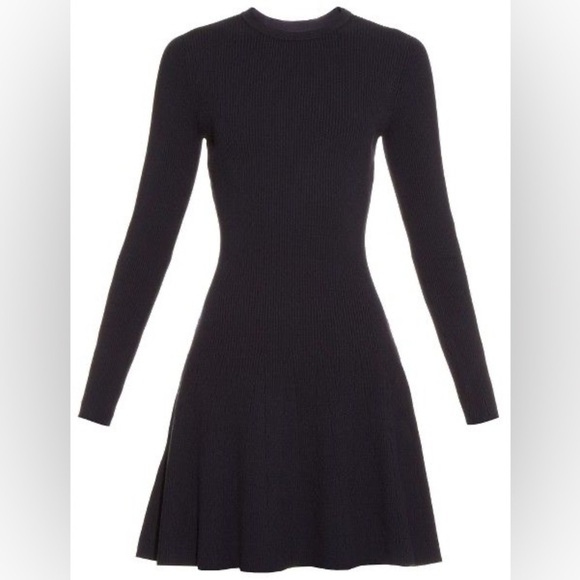 A.l.C Black Ribbed Knit Mini Fit And Stretch Flare Long Sleeve Dress Size Xs - Picture 3 of 15